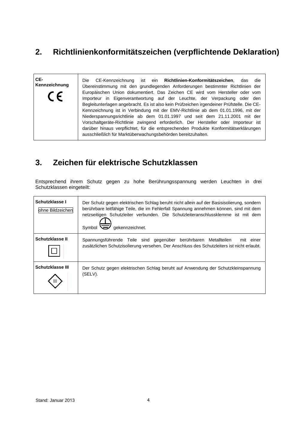 Beispiele für CE-Zeichen und elektrische Schutzklassen