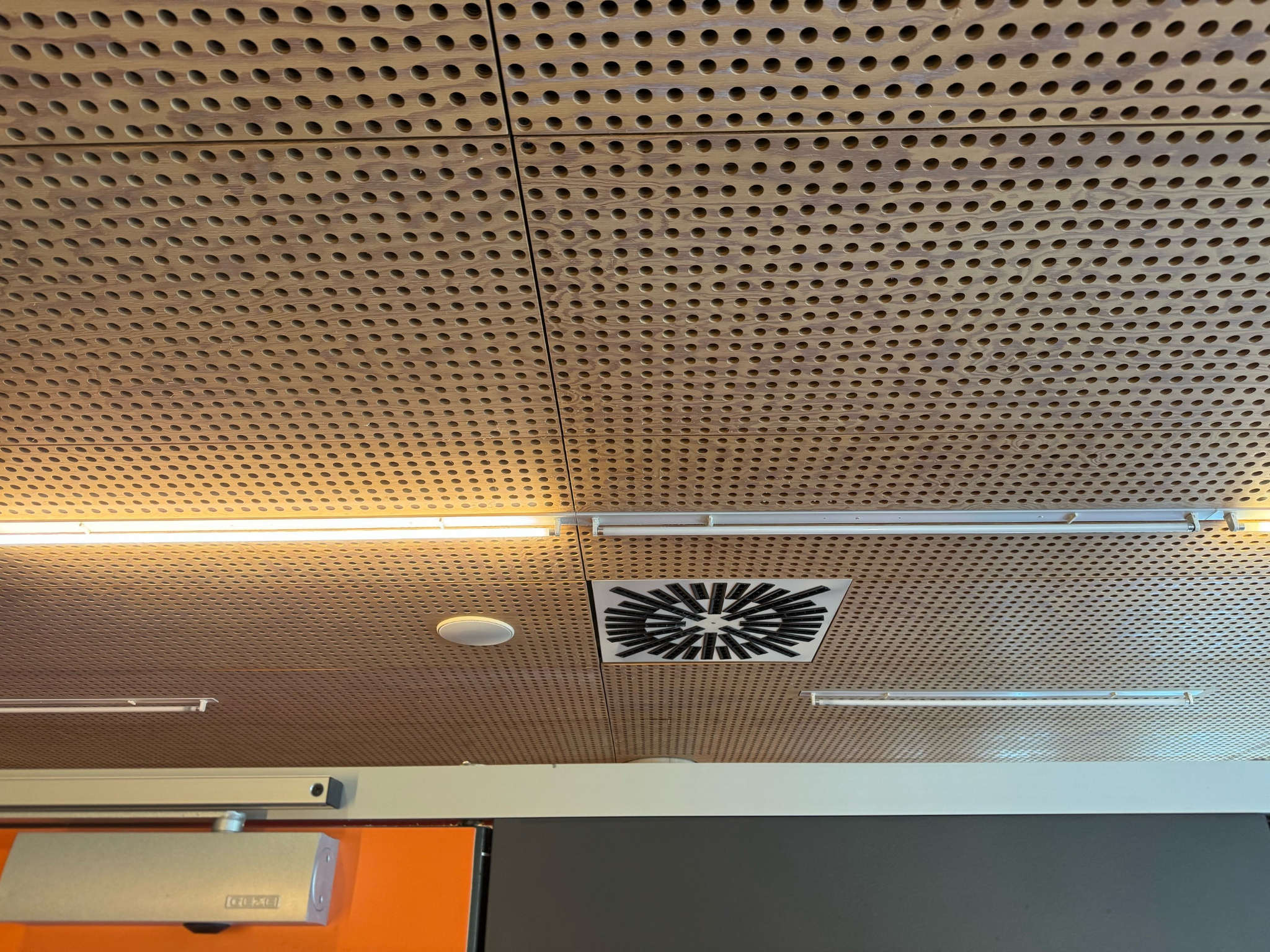 Apparecchio fluorescente T5 esistente nel soffitto in legno di Emser Therme